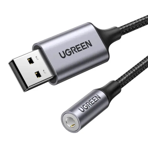 UGREEN Audio Adapter USB 2.0,3.5mm 30757 BB Aluminum Alloy 25cm,Grey BB Idealshop
