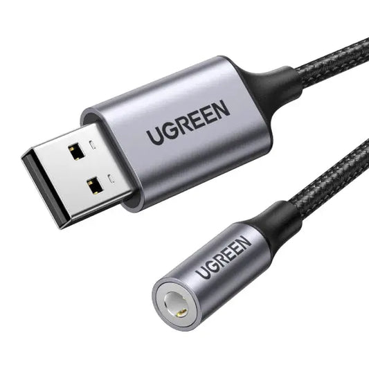 UGREEN Audio Adapter USB 2.0,3.5mm 30757 BB Aluminum Alloy 25cm,Grey BB Idealshop