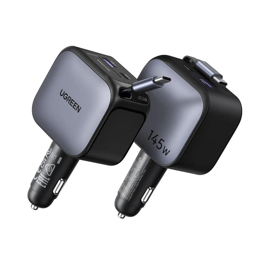 UGREEN Fast Car Charger 2-Port 145W 55910B Retractable Cable Idealshop