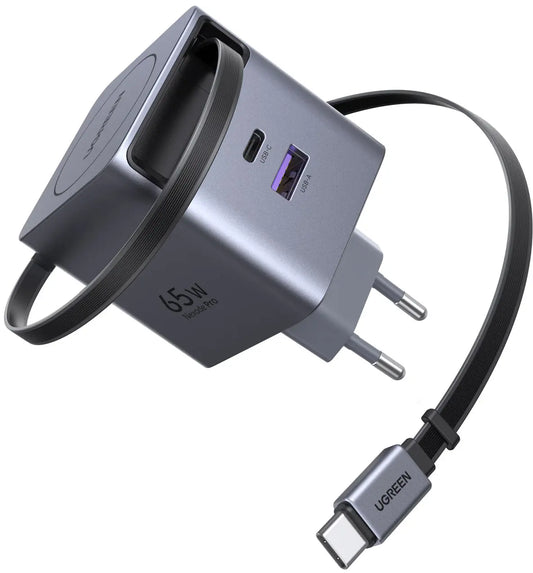 UGREEN Fast Charger 2-Port 65W GaN 65825 Retractable Cable Idealshop