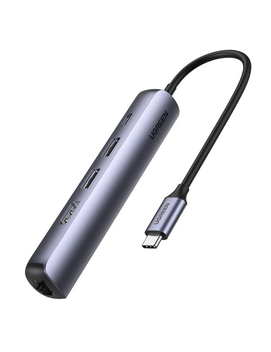 UGREEN USB-C Hub 5in1, Silver (BB) 10919 HDMI,RJ45,2xUSB-A,USB-C PD Idealshop