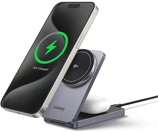UGREEN Wireless Charger 2in1,20W,Qi2 45023 iPhone,AirPods,Gray Idealshop