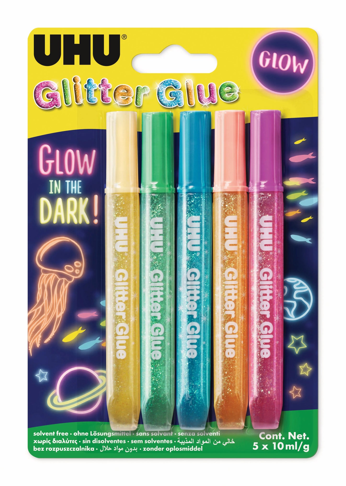 UHU Glitter Glue Glow 990362 5 Farben Idealshop