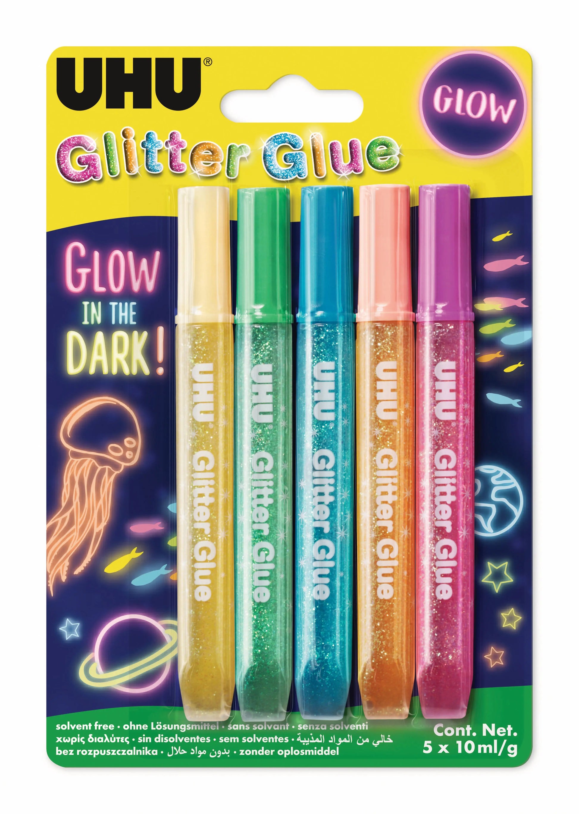 UHU Glitter Glue Glow 990362 5 Farben Idealshop
