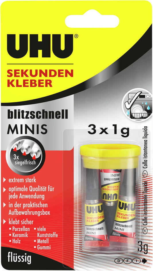 UHU Sekundenkleber 51635 flüssig, MINIS 3 x 1g Idealshop