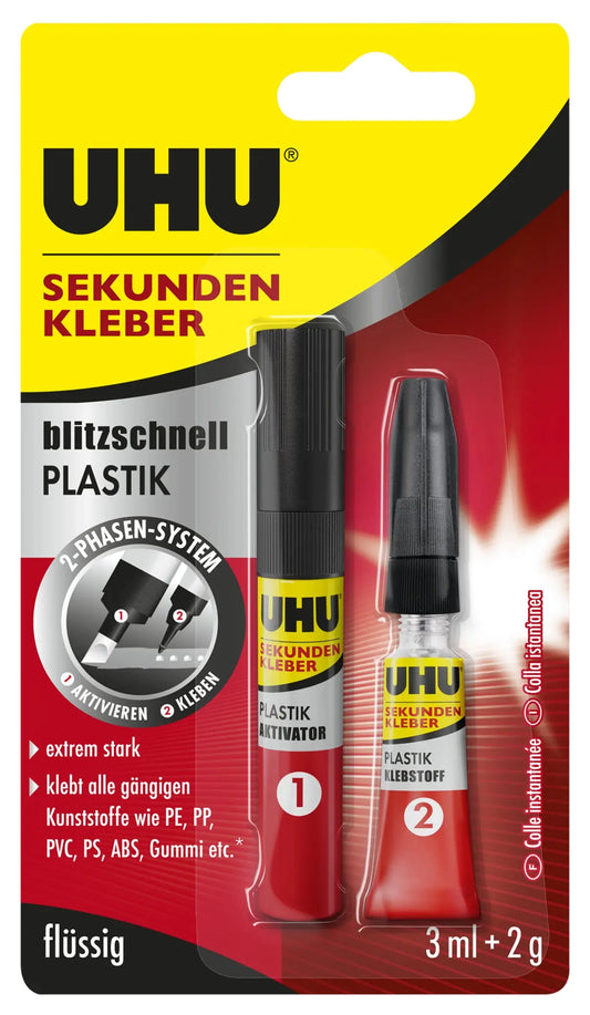 UHU Sekundenkleber PLASTIK 46140 blitzschnell, flüssig 2g+3ml Idealshop