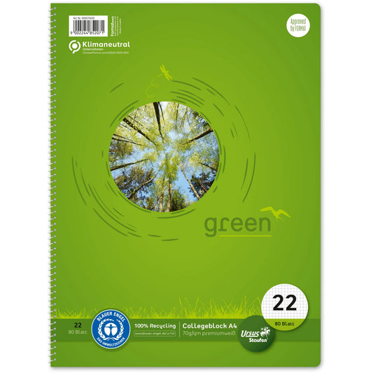 URSUS Collegeblock green A4 608570020 kariert 5mm, 70g 80 Blatt Idealshop