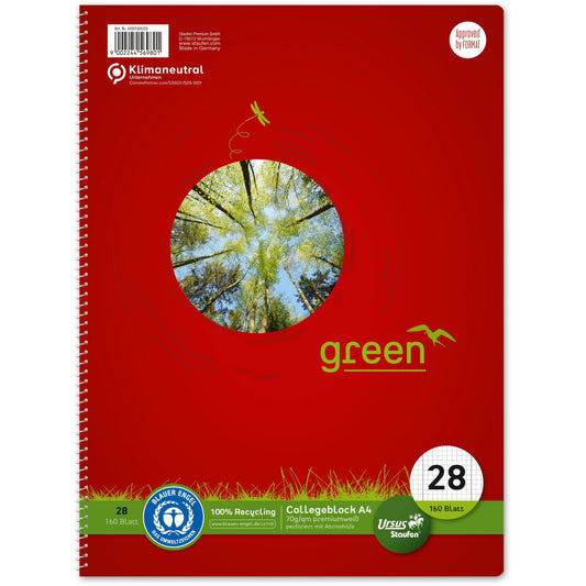 URSUS Collegeblock green A4 608590028 kariert 5mm, 70g 160 Blatt Idealshop