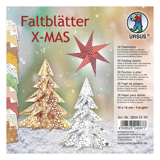 URSUS Faltblätter Origami 15x15cm 38045599 X-MAS 30 Blatt Idealshop