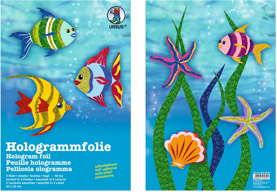 URSUS Hologrammfolie 23x33cm 8390099 50my, 5 Farben ass. 5 Blatt Idealshop