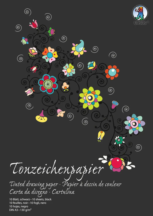 URSUS Tonzeichenpapier-Block A3 2154090SE 130g, schwarz 10 Blatt Idealshop