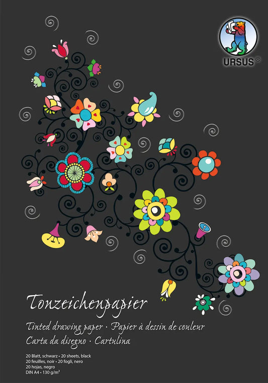 URSUS Tonzeichenpapier-Block A4 2134690SE 130g, schwarz 20 Blatt Idealshop