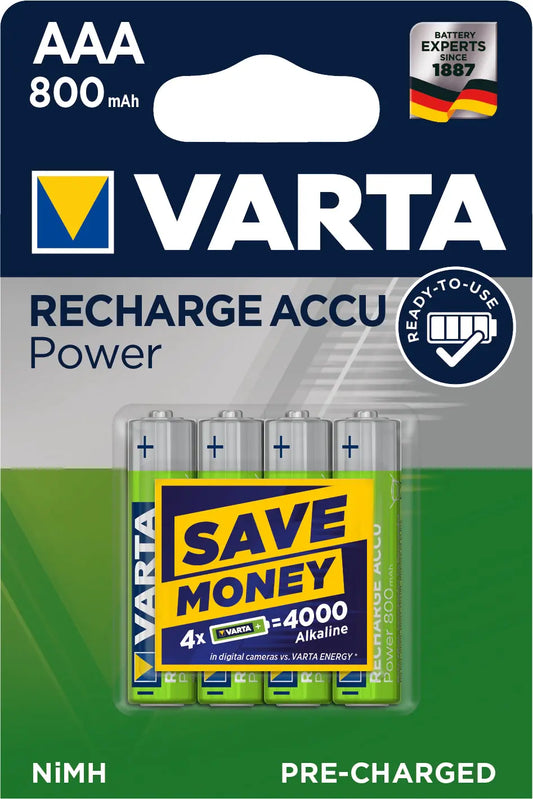 VARTA Batterie Akku 56703101404 AAA/HR03, 800 mAh, 4 Stück Idealshop