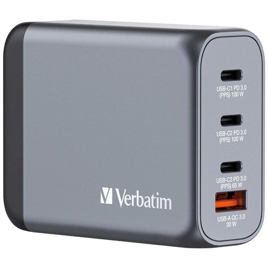 VERBATIM Charger 100W GaN grey 32202 3xUSB-C 1xUSB-A +Adapter UK/US Idealshop