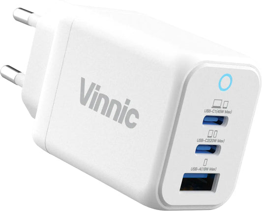 VINNIC FERNOW GaN 45W,Wallcharger VPCG-GA45WG1-EUWH 2x USB C, 1x USB-A, White Idealshop