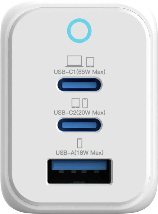 VINNIC FERNOW GaN 65W,Wallcharger VPCG-GA65WG1-EUWH 2x USB C, 1x USB-A, White Idealshop
