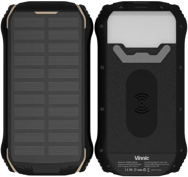 VINNIC Solar Powerbank 10'000 mAh VPSPB-HLWC10 w/LED Panel,Wireless Charg. Idealshop