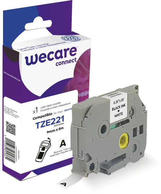 WECARE Band, laminiert schwarz/weiss TZe-221WE ersetzt Ptouch TZe-221 9mm Idealshop
