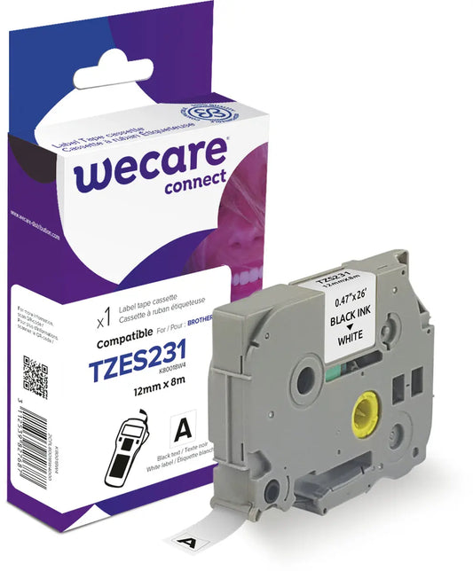 WECARE Band, laminiert schwarz/weiss TZeS231WE ersetzt Ptouch Tze-S231 12mm Idealshop