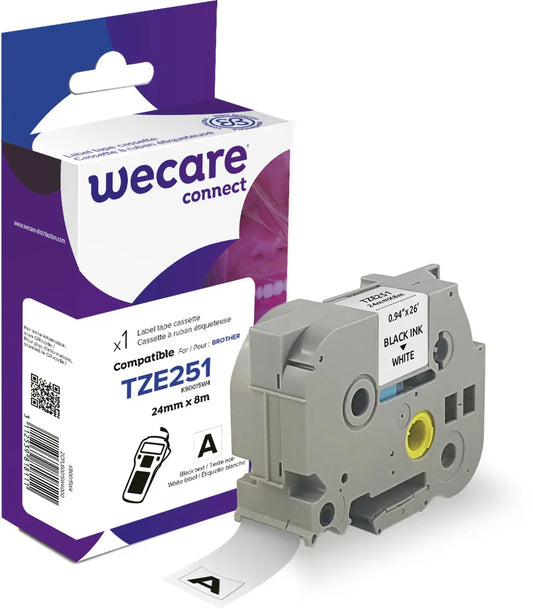 WECARE Band, laminiert schwarz/weiss Tze-251WE ersetzt Ptouch Tze-251 24mm Idealshop