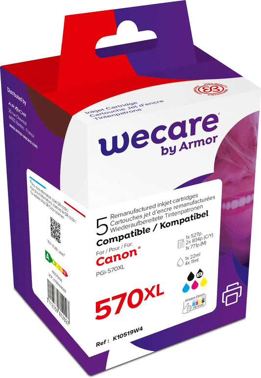 WECARE Multipack rebuilt XL BKCMY PGCL570/1 zu Canon PIXMA MG5750 22/11ml Idealshop
