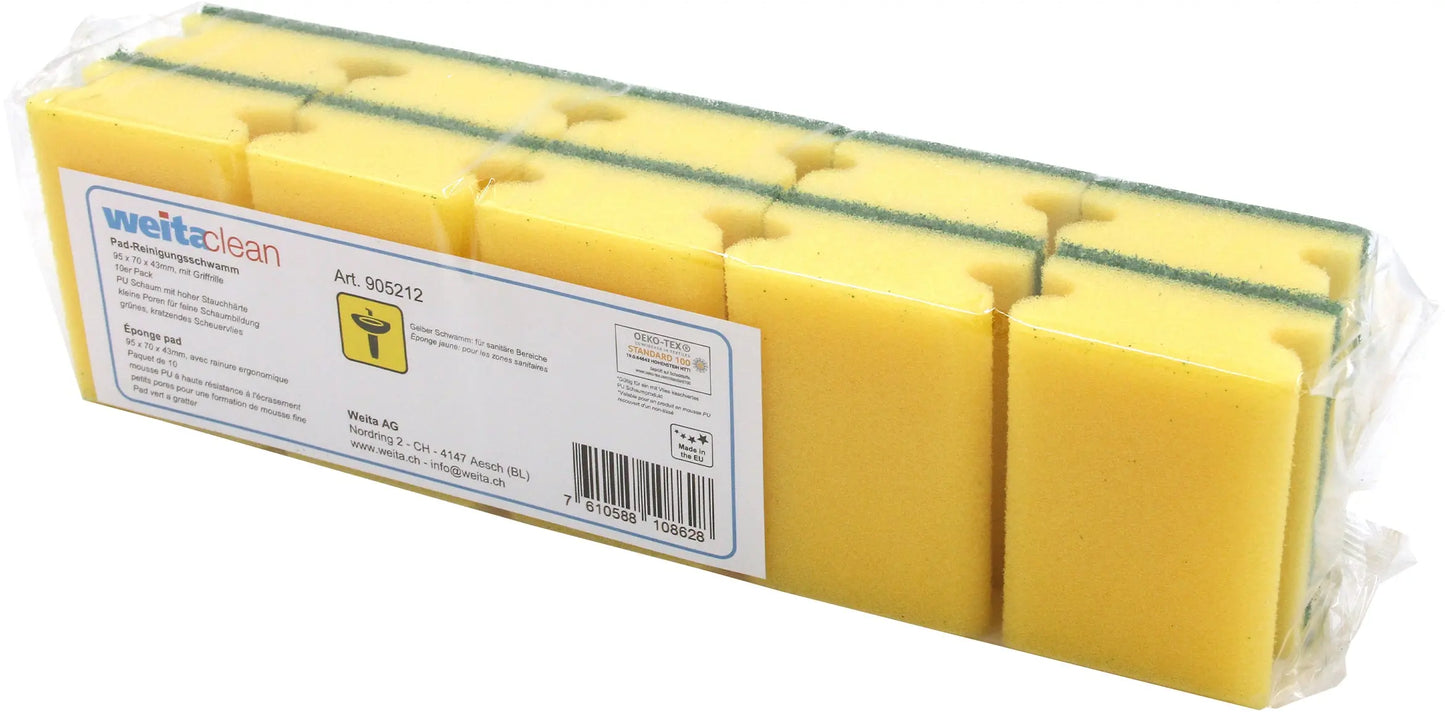 WEITACLEAN Padschwamm 95x70x43mm 5028030 gelb, kratzend 10 Stück Idealshop